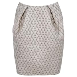 Zac Posen-Zac Posen Diamond Quilt Pencil Skirt in Ecru Silk-White,Cream
