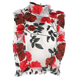 Top floral con volantes Monroe de Ganni en tul blanco Blanco