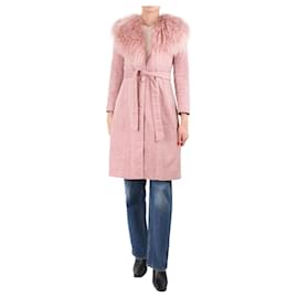 Autre Marque-Pink dusty Mongolian fur shearling trim coat - size XS-Pink