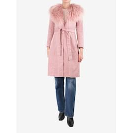 Autre Marque-Abrigo rosa polvoriento con ribete de piel de oveja de Mongolia - talla XS-Rosa