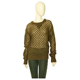 Isabel Marant-Isabel Marant Green Beige Woolen Mohair Open Knit Perforated Sweater Top size 38-Green