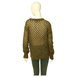 Isabel Marant-Isabel Marant Green Beige Woolen Mohair Open Knit Perforated Sweater Top size 38-Green