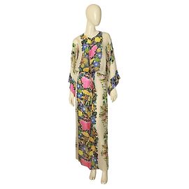 Roberto Cavalli Floral Multicolor 100% Vestido Largo Estilo Maxi Kaftan de Seda talla 38 Multicolor