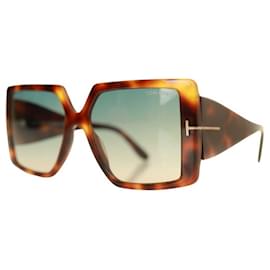 Tom Ford-Tom Ford Quinn TF790 53P Blonde Havana Brown Gafas de sol de diseño extragrandes-Castaño