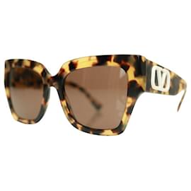 Valentino-Valentino VA 4082 503673 Havana Brown Oversize Designer Sunglasses-Brown