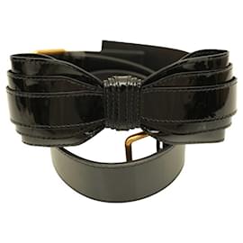 Yves Saint Laurent-Yves Saint Laurent YSL Woman's Black Patent Leather lined Buckle Bow Waist BELT-Black