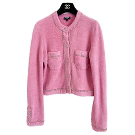 Chanel-NEU 2020 Flauschige Jacke mit Kettenbesatz-Pink