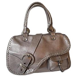 Dior Gaucho Tasche Metallic Grau Leder Silber