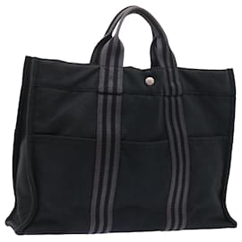 Hermès-HERMES cabasMM Sac à main Toile Noir Gris Auth 55454-Noir,Gris