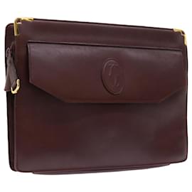 Cartier-CARTIER Clutch Bag Leather Wine Red Auth ac2248-Other