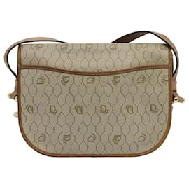 Christian Dior-Christian Dior Honeycomb Canvas Shoulder Bag PVC Leather Beige Auth 55612-Beige