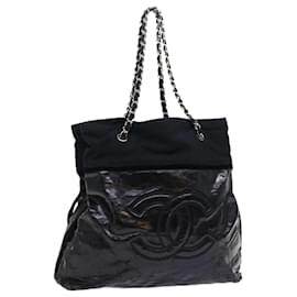 Chanel-CHANEL Chain Shoulder Bag Patent Leather Black CC Auth bs8271-Black