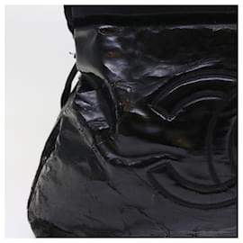 Chanel-CHANEL bolsa de ombro com corrente couro envernizado preto CC Auth bs8271-Preto