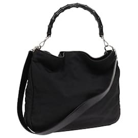 Gucci-GUCCI Bamboo Shoulder Bag Nylon 2way Black Auth 55435-Black