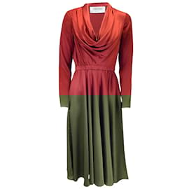 Prabal Gurung-Prabal Gurung Maroon Long Sleeved Silk Midi Dress-Red