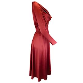 Prabal Gurung-Prabal Gurung Maroon Long Sleeved Silk Midi Dress-Red