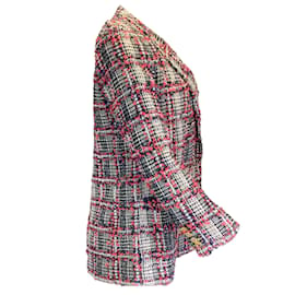 Thom Browne-Thom Browne Rouge / Blanc / Veste sac en tweed noire à carreaux-Multicolore