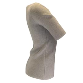 Balenciaga-Balenciaga Taupe Short Sleeved Sweetheart Neckline Wool Knit Sweater-Beige