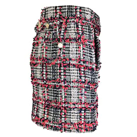 Thom Browne-Thom Browne Rojo / Blanquecino / Minifalda negra de tweed a cuadros Príncipe de Gales-Multicolor