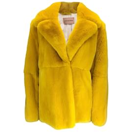 Yves Salomon-Yves Salomon Yellow Single Breasted Rex Rabbit Fur Coat-Yellow