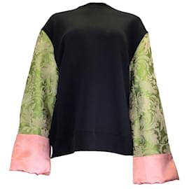 Dries Van Noten-Dries van Noten Black / verde / Moletom Haxo rosa de mídia mista com manga jacquard-Multicor