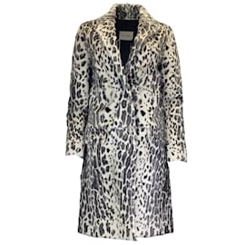 Yves Salomon-Yves Salomon Grey / Black Leopard Printed Silk Lined Goat Fur Coat-Grey