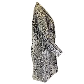 Yves Salomon-Yves Salomon Grigio / Cappotto in pelliccia di capra foderato in seta stampa leopardo nero-Grigio