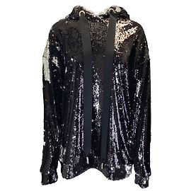 Marques Almeida Noir / Sweat-shirt à capuche et cordon de serrage orné de sequins métallisés argentés Noir