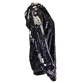 Marques Almeida-Marqués Almeida Negro / Sudadera con cordón y capucha con adornos de lentejuelas metálicas plateadas-Negro