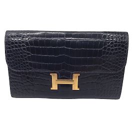 Hermès Hermes Navy Blue Shiny Gator Constance Wallet Blue