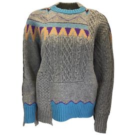 Sacai Cinza / Suéter de lã tricotado multi patchwork azul Cinza