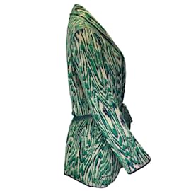 Dries Van Noten-Dries van Noten Green / Beige / Black Long Sleeved Belted Wool Knit Cardigan Sweater-Green
