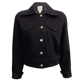Autre Marque-Patou Black Denim Jacket with Gold Embroidery-Black
