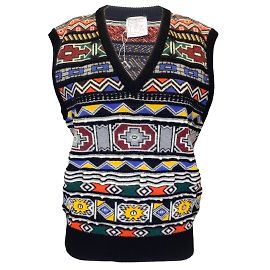 Colete jacquard de malha de lã com múltiplas mangas e decote em V Stella Jean preto Multicor