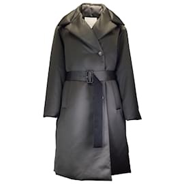 Autre Marque-Mantu Charcoal Grey 2022 Belted Padded Satin Coat-Grey