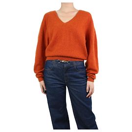 Khaite Rostorangefarbener Kaschmirpullover mit V-Ausschnitt – Größe S Orange