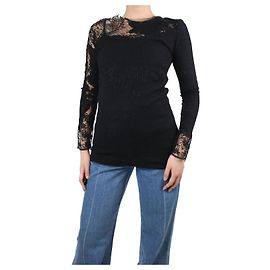 Ermanno Scervino Schwarzer Pullover mit Spitzenbesatz – Größe UK 12 Schwarz