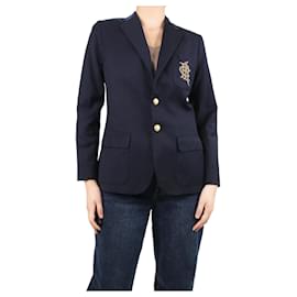 Ralph Lauren-Blue embroidered wool blazer - size UK 12-Blue