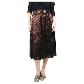 Dolce & Gabbana-Falda midi plisada con adornos de lentejuelas marrón - talla UK 12-Castaño