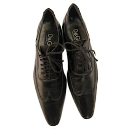 Dolce & Gabbana-DOLCE & GABBANA, Richelieu, zapatos de cuero para hombre-Negro