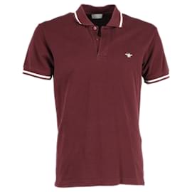 Dior-Dior Pique Bee Embroidered Short Sleeve Polo Shirt in Burgundy Cotton-Dark red