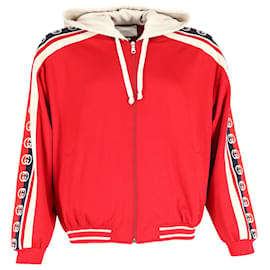 Gucci-Gucci Web-Trimmed Zip-Up Hoodie in Red Cotton-Red