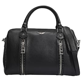 Zadig & Voltaire-Mittelgroße Sunny Bag aus schwarzem genarbtem Leder und Nieten-Schwarz