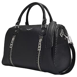 Zadig & Voltaire-Mittelgroße Sunny Bag aus schwarzem genarbtem Leder und Nieten-Schwarz