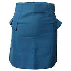 Sandro-Sando Paris high waistededed A-Line Mini Skirt in Blue Cotton-Blue
