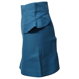 Sandro-Sando Paris high waistededed A-Line Mini Skirt in Blue Cotton-Blue