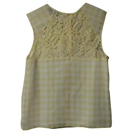 Sandro-Sandro Paris Checkered and Lace Sleeveless Top in Yellow Cotton -Yellow