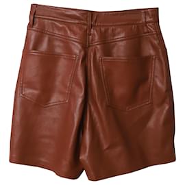 Nanushka-Shorts Nanushka de cintura alta em couro marrom-Marrom