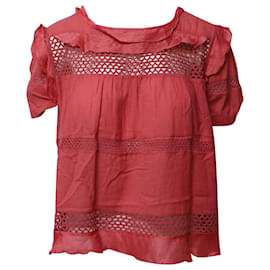 Isabel Marant-Isabel Marant Etoile Cole Crochet Panel Blouse in Pink Cotton-Pink