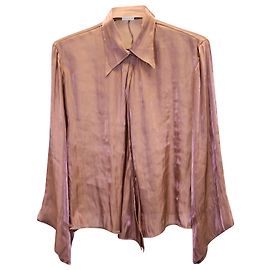 Langärmlige Etro-Bluse mit Schnürung vorne aus beigefarbener Polyesterseide Braun Beige